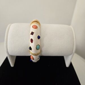 Kenneth Jay Lane Vintage White Enamel Gemstone Bangle